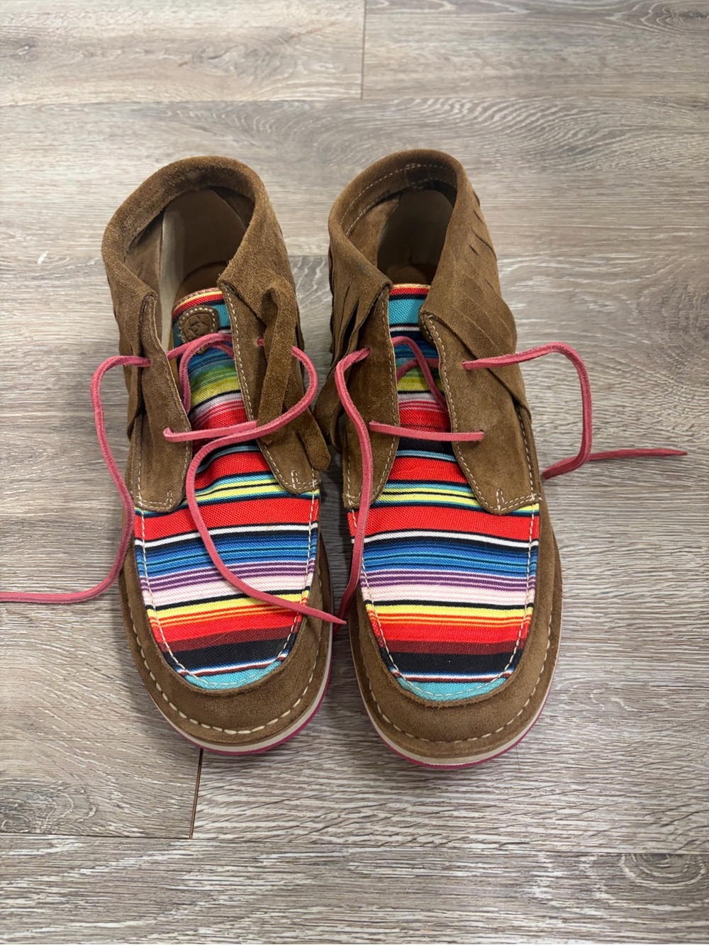 Ariat Brown Moccasin Boots with Multicolor Striped Panel